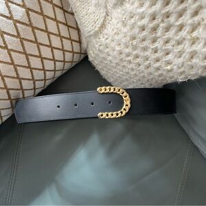 Vintage GORBANI Genuine Leather GOLD CURB CHAIN LOOK Elegant BLACK BELT M